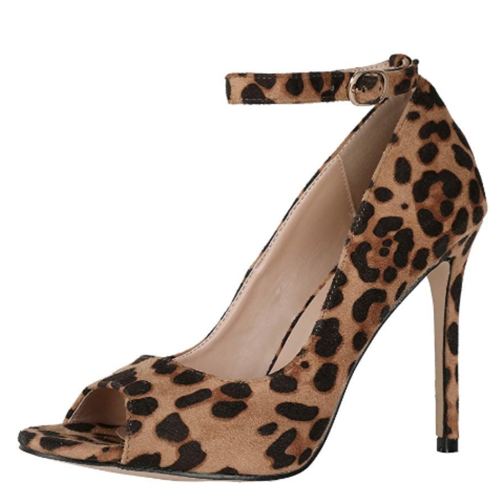 Leopard print stilettos w/ ankle strap